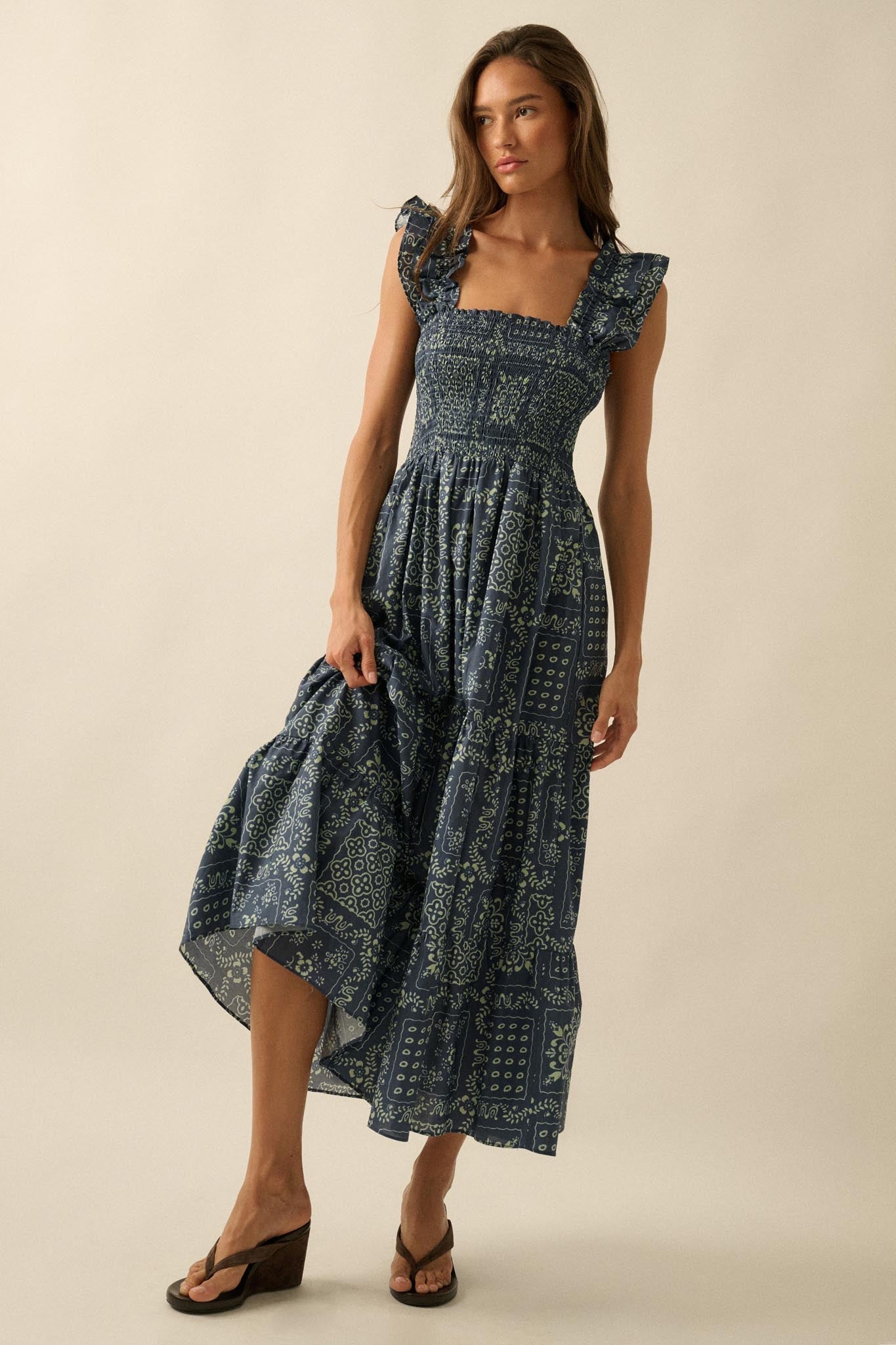 Bandana Beauty Floral Tiered Ruffle Midi Dress