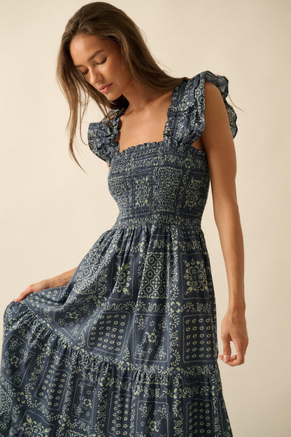 Bandana Beauty Floral Tiered Ruffle Midi Dress