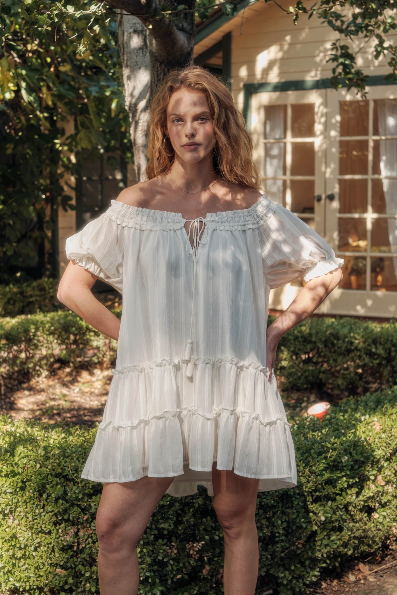 Precious Poetry Tonal-Stripe Babydoll Mini Dress