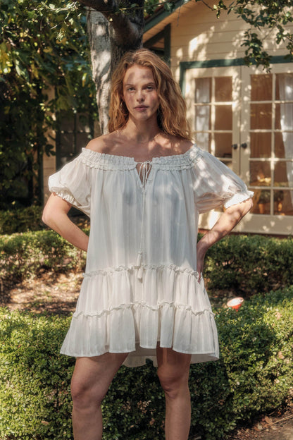 Precious Poetry Tonal-Stripe Babydoll Mini Dress