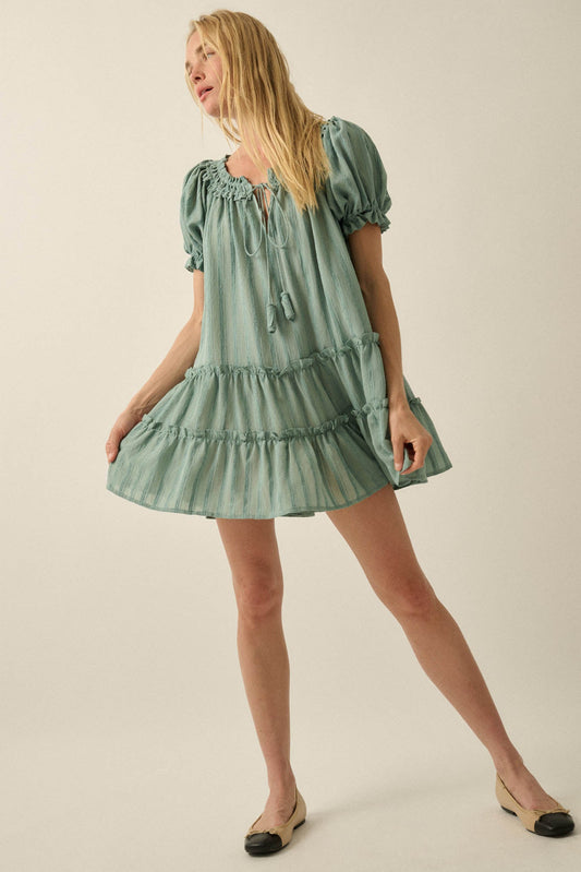 Precious Poetry Tonal-Stripe Babydoll Mini Dress