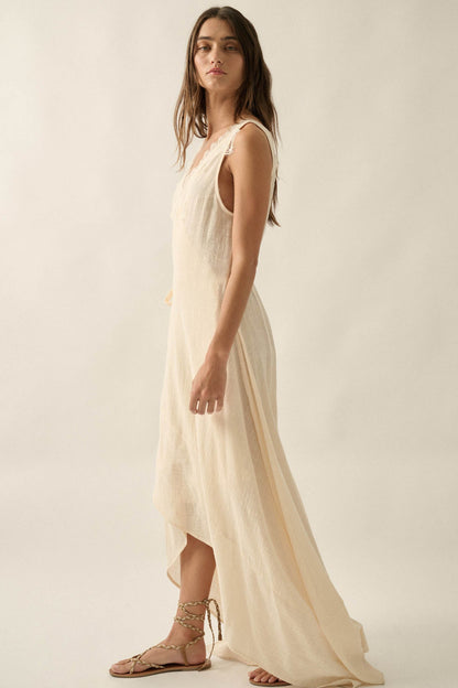 Finally Free Cotton Gauze and Lace Wrap Maxi Dress