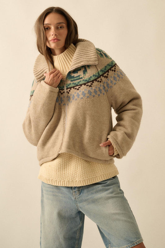 Shetland Skies Faire Isle Zip-Up Sweater Jacket