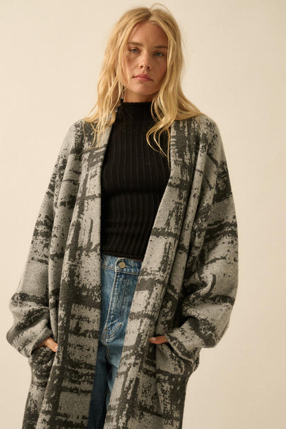 Square One Plaid Jacquard-Knit Duster Cardigan