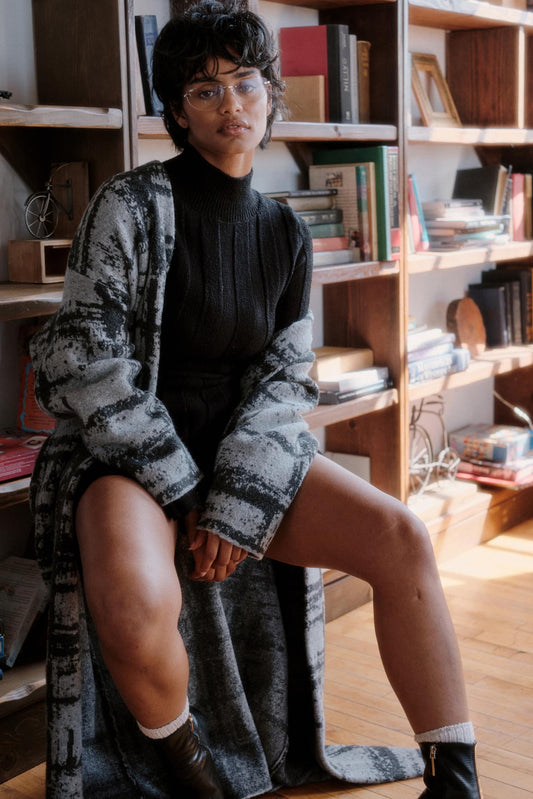 Square One Plaid Jacquard-Knit Duster Cardigan
