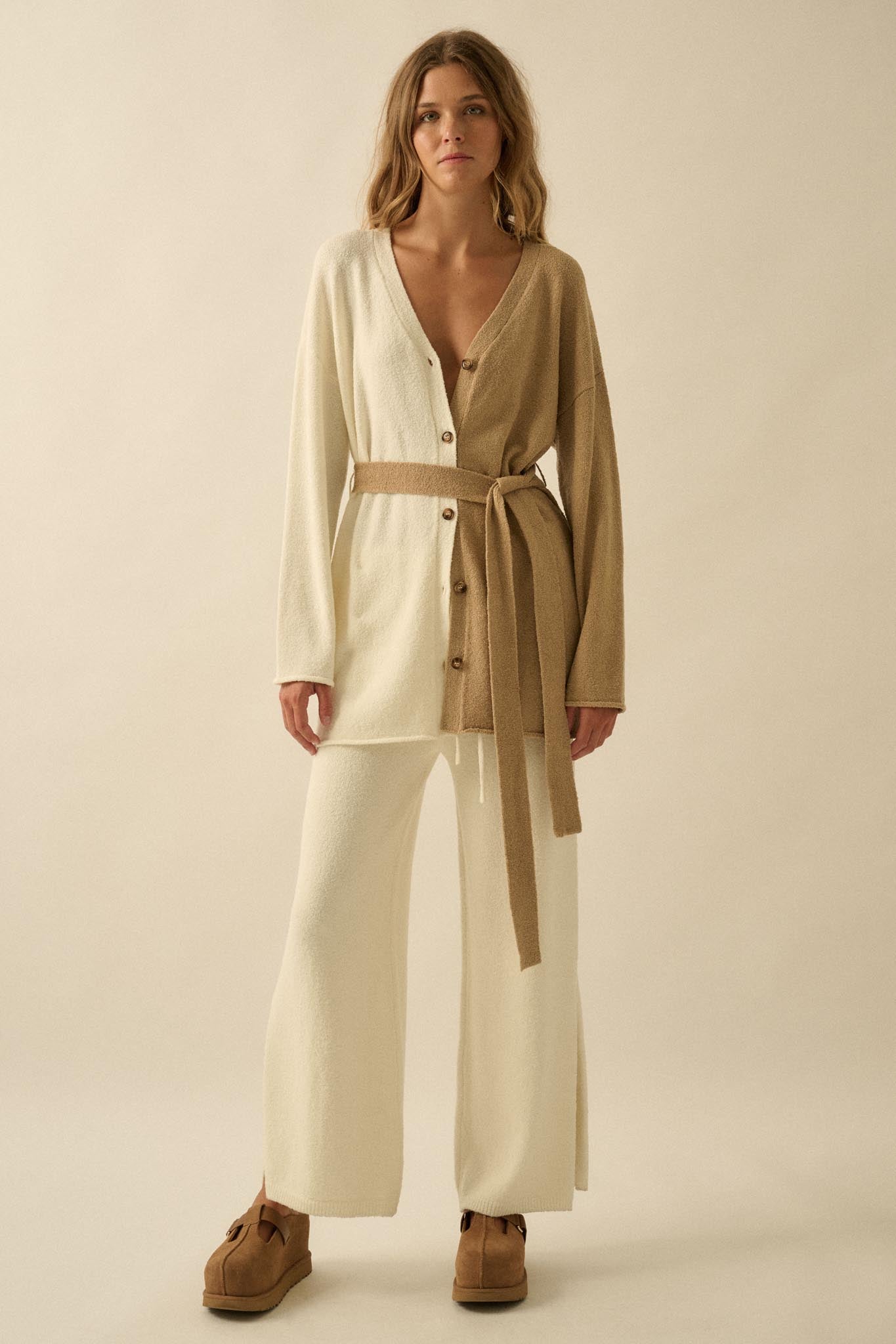 Promise the Label Colorblock Belted Cardigan