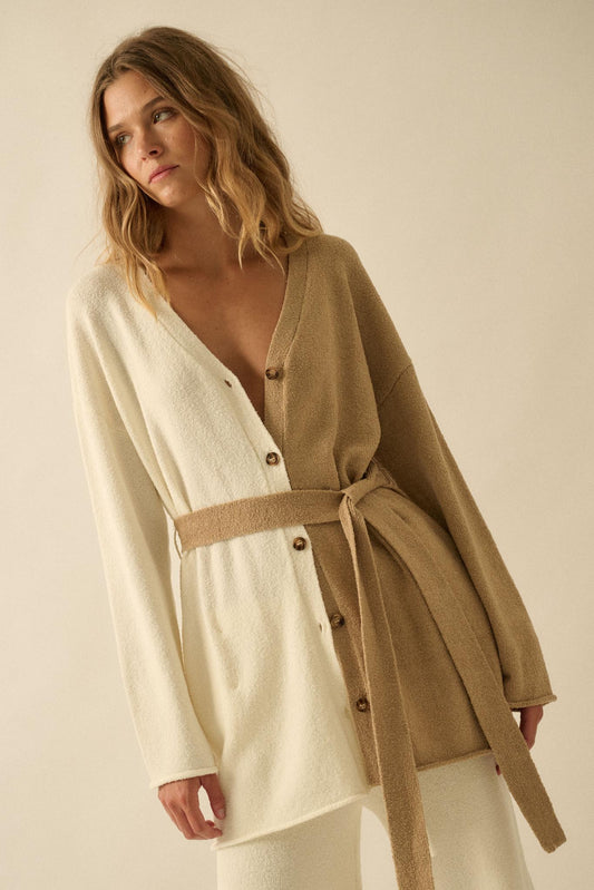 Promise the Label Colorblock Belted Cardigan