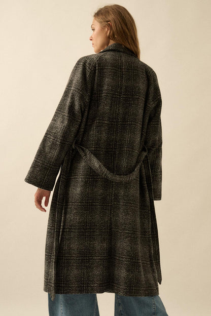 Check Point Plaid Tweed Belted Trench Coat