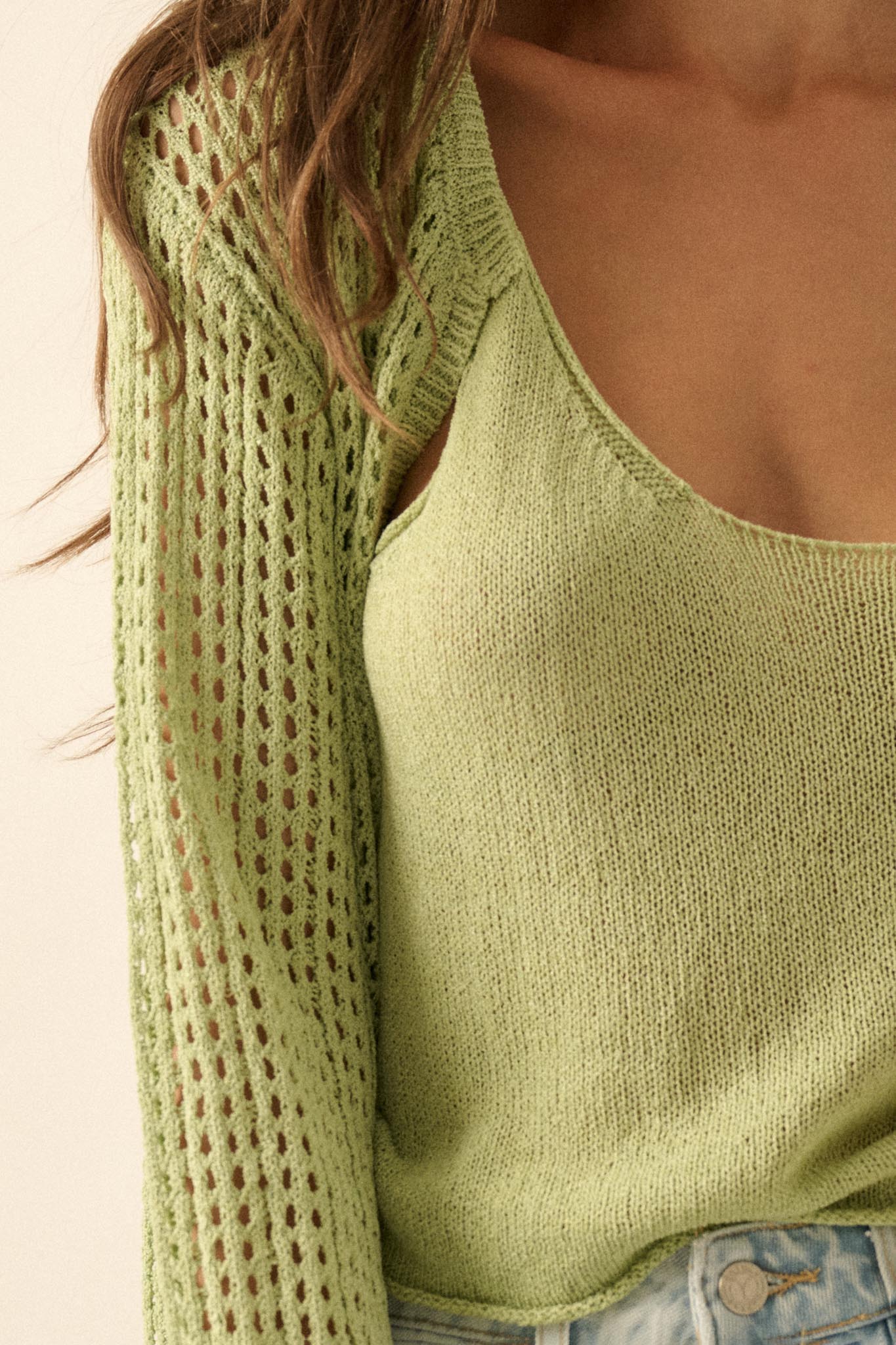 Net Worth Crochet-Knit Cardigan and Tank Set