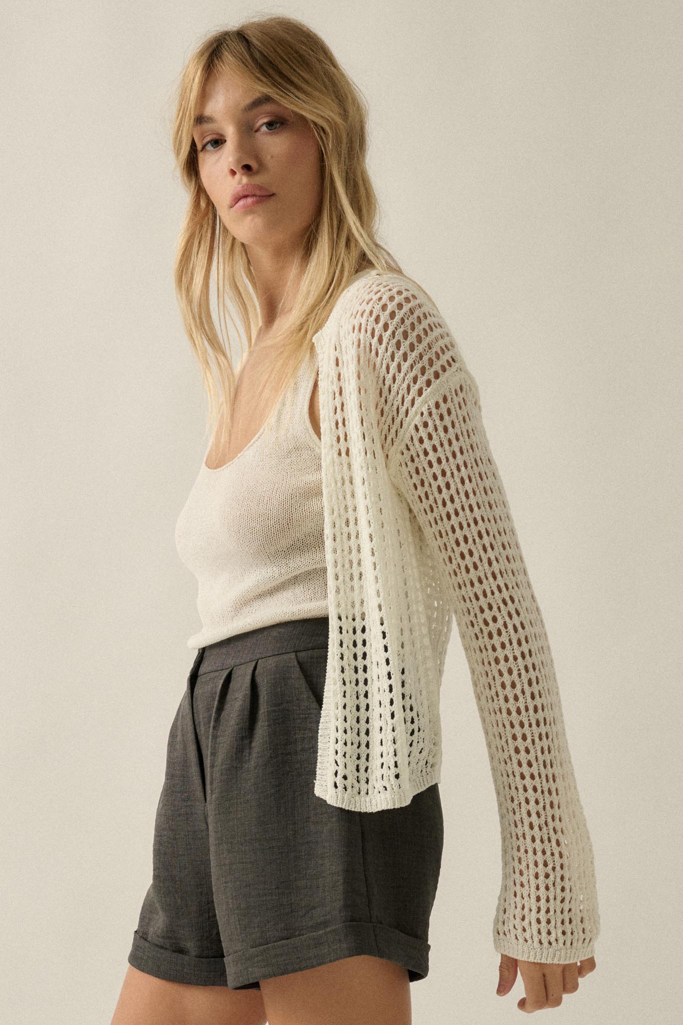 Net Worth Crochet-Knit Cardigan and Tank Set
