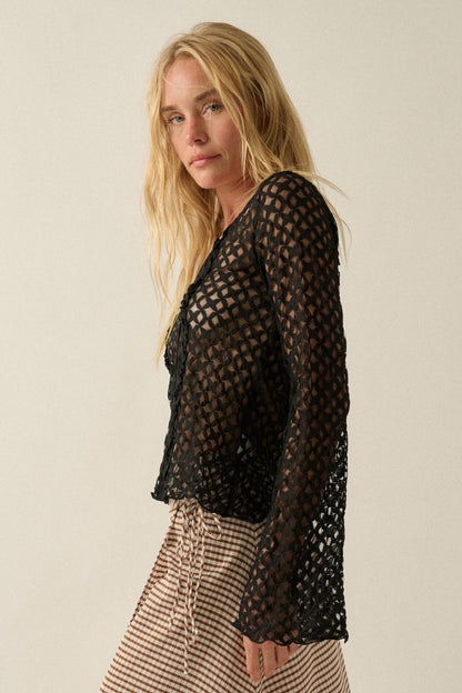 Kiss Me Quick Sheer Ruffled Floral Lace Cardigan
