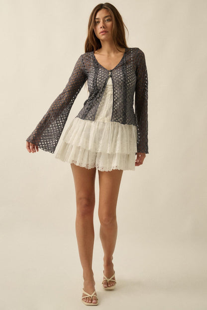 Kiss Me Quick Sheer Ruffled Floral Lace Cardigan