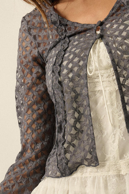 Kiss Me Quick Sheer Ruffled Floral Lace Cardigan