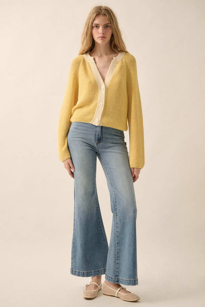 Meant to Be Contrast Knit Cropped Cardigan