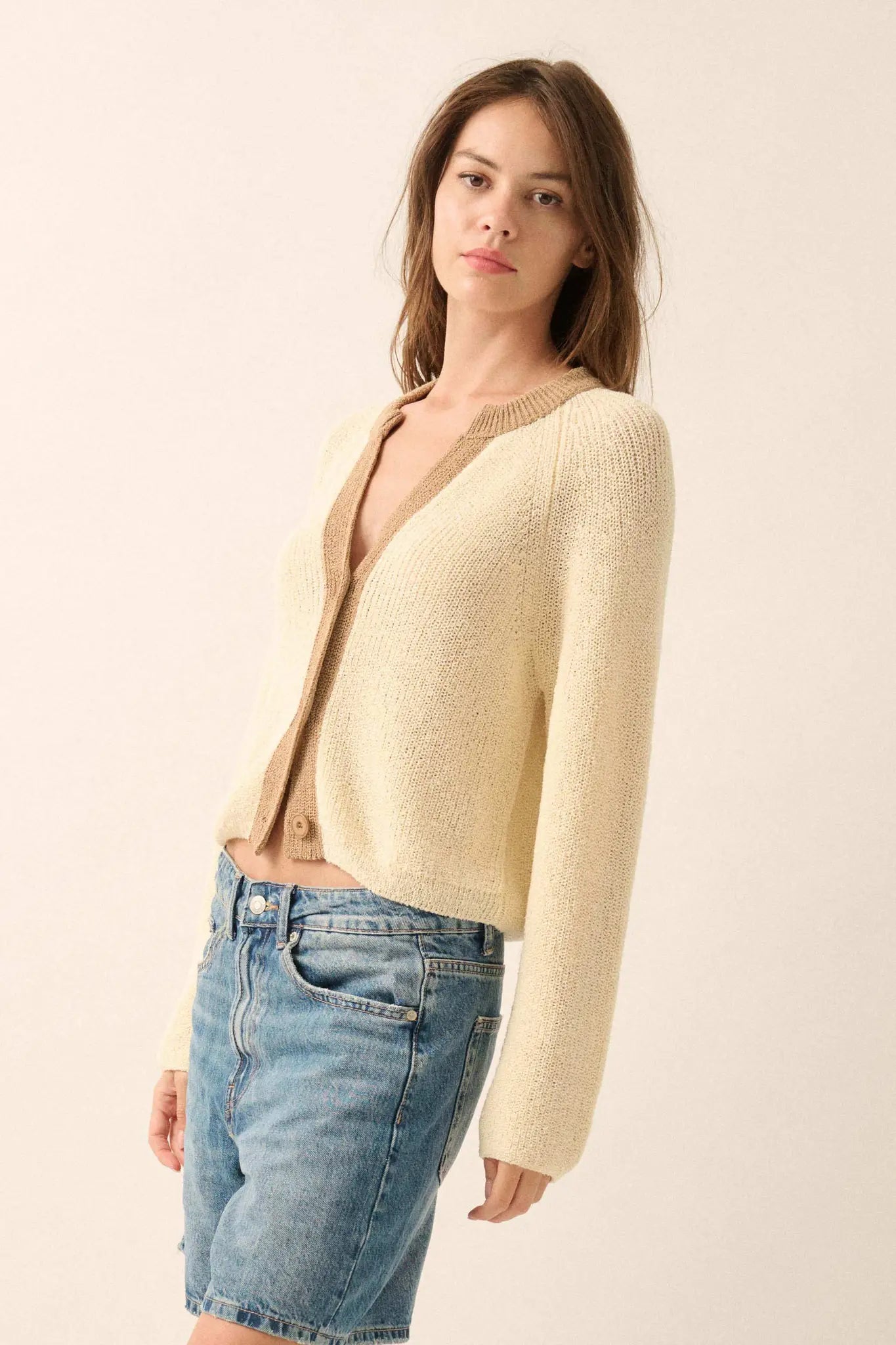 Meant to Be Contrast Knit Cropped Cardigan