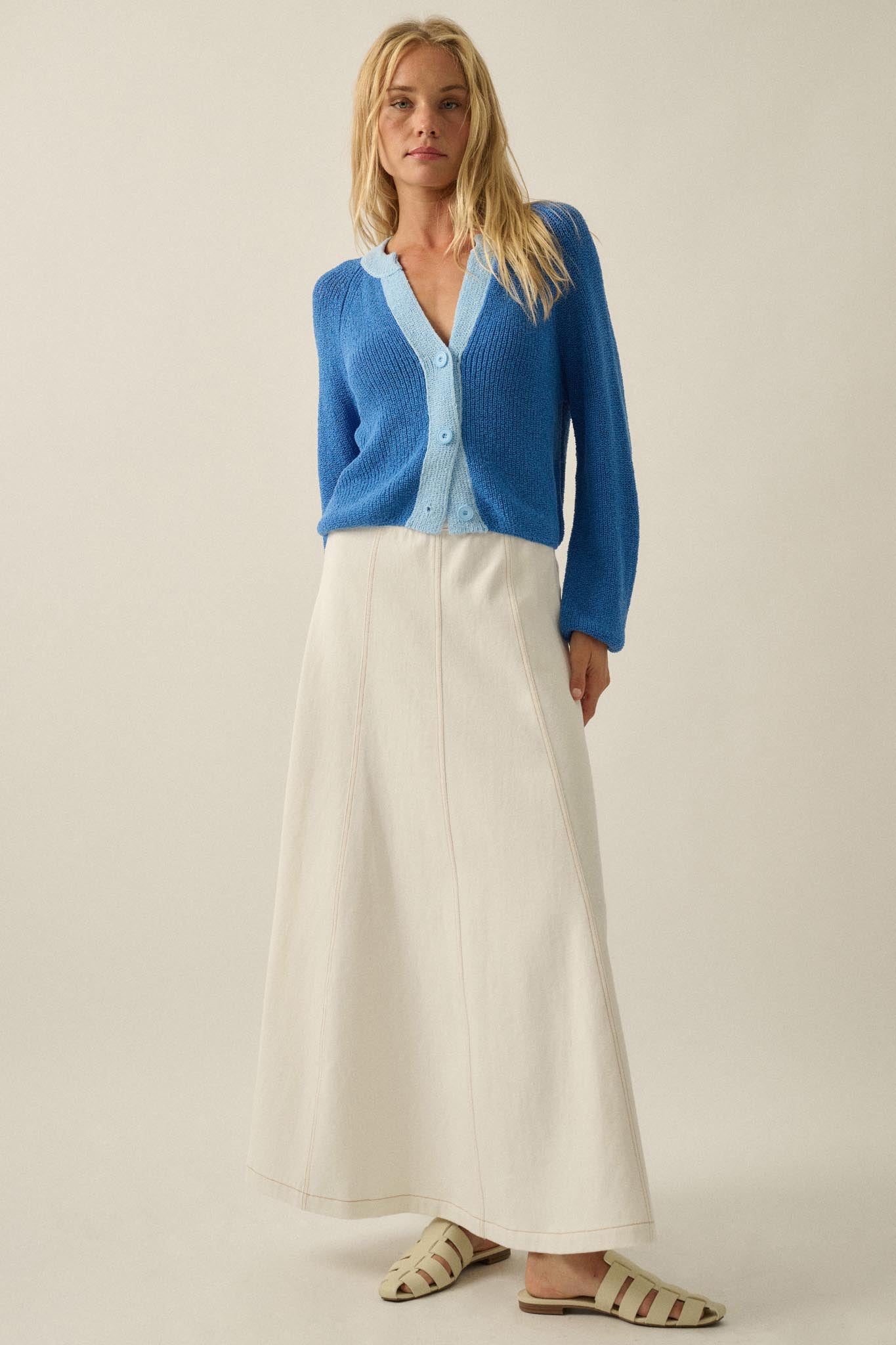 Meant to Be Contrast Knit Cropped Cardigan