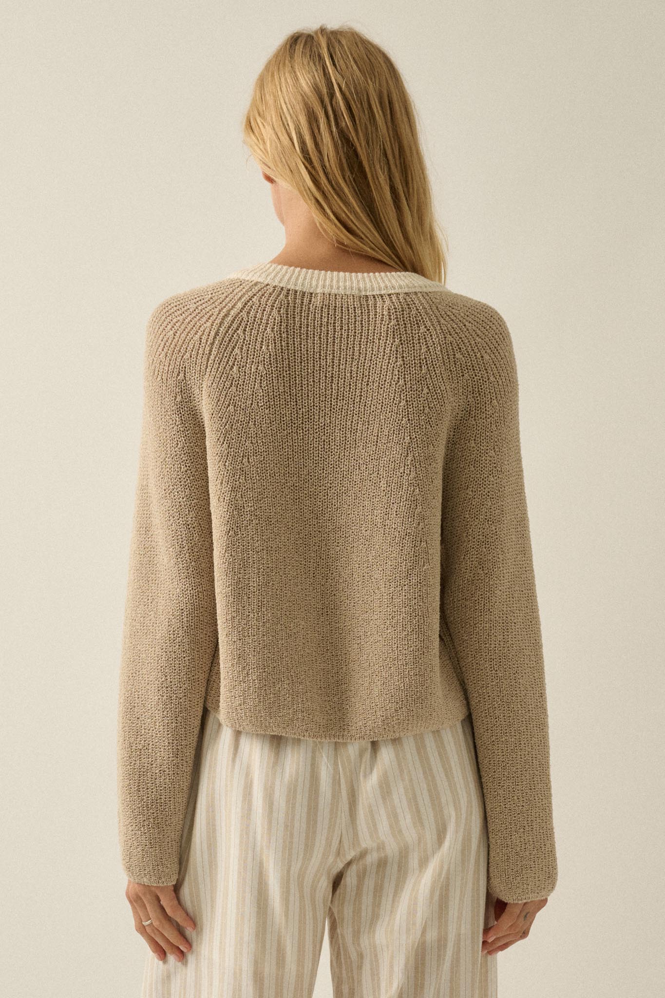 Meant to Be Contrast Knit Cropped Cardigan