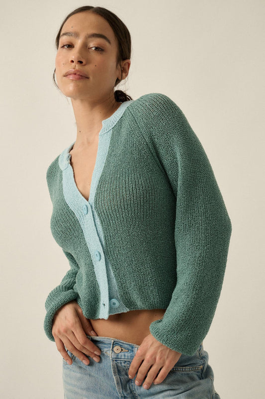 Meant to Be Contrast Knit Cropped Cardigan