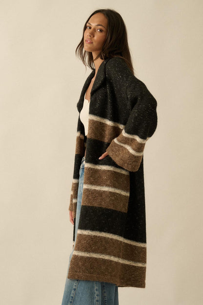 Down to Earth Striped Open-Front Duster Cardigan