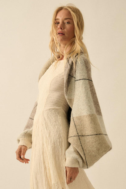 Across the Board Argyle Knit Shrug Cardigan