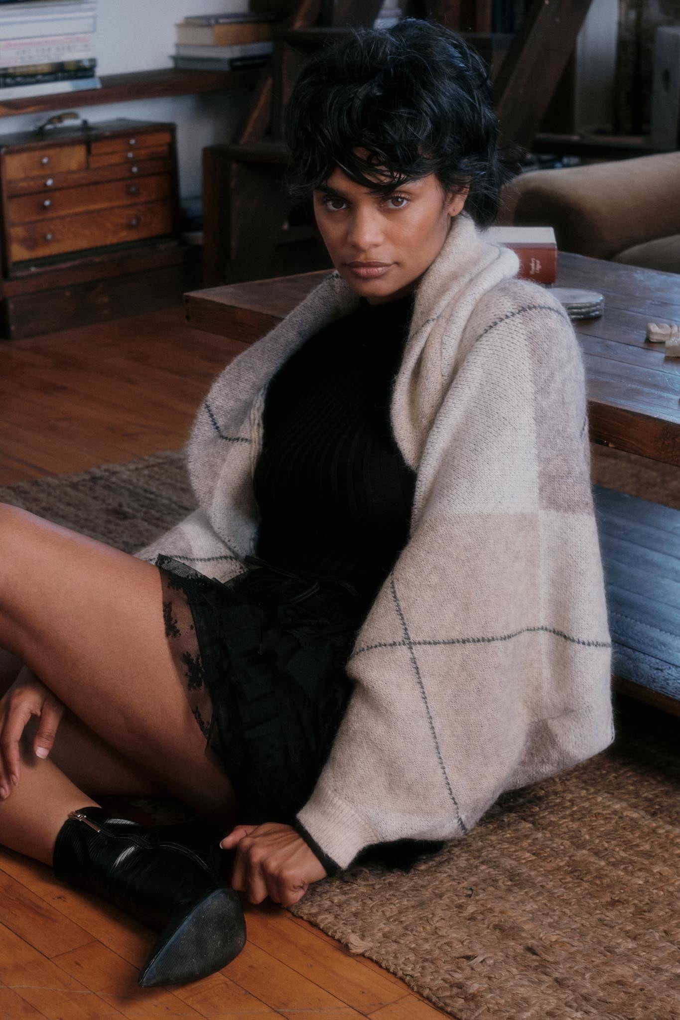 Across the Board Argyle Knit Shrug Cardigan