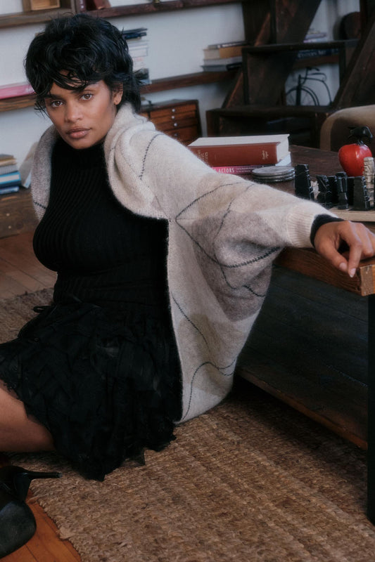 Across the Board Argyle Knit Shrug Cardigan