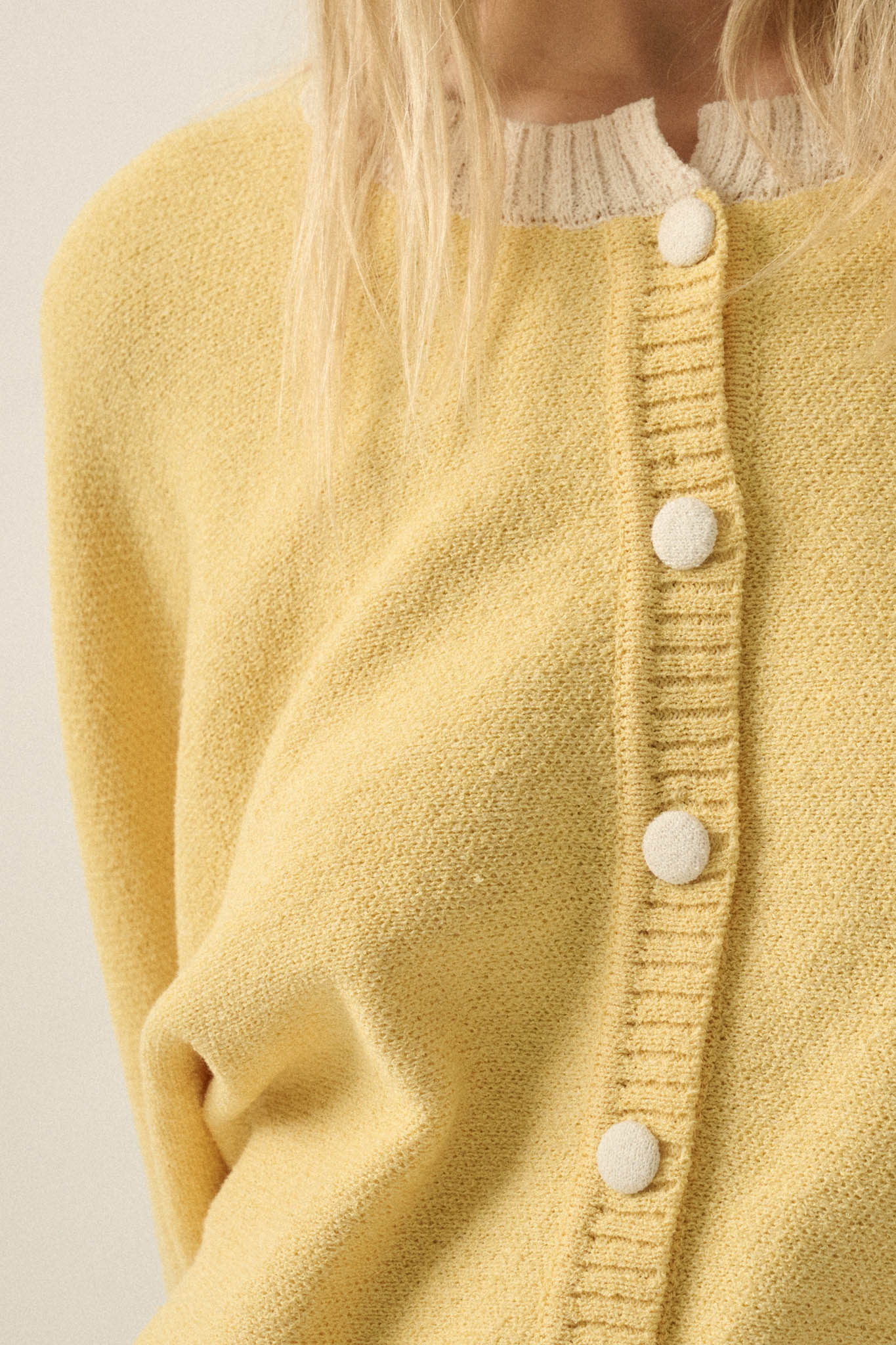Ready or Not Contrast Knit Bubble-Sleeve Cardigan