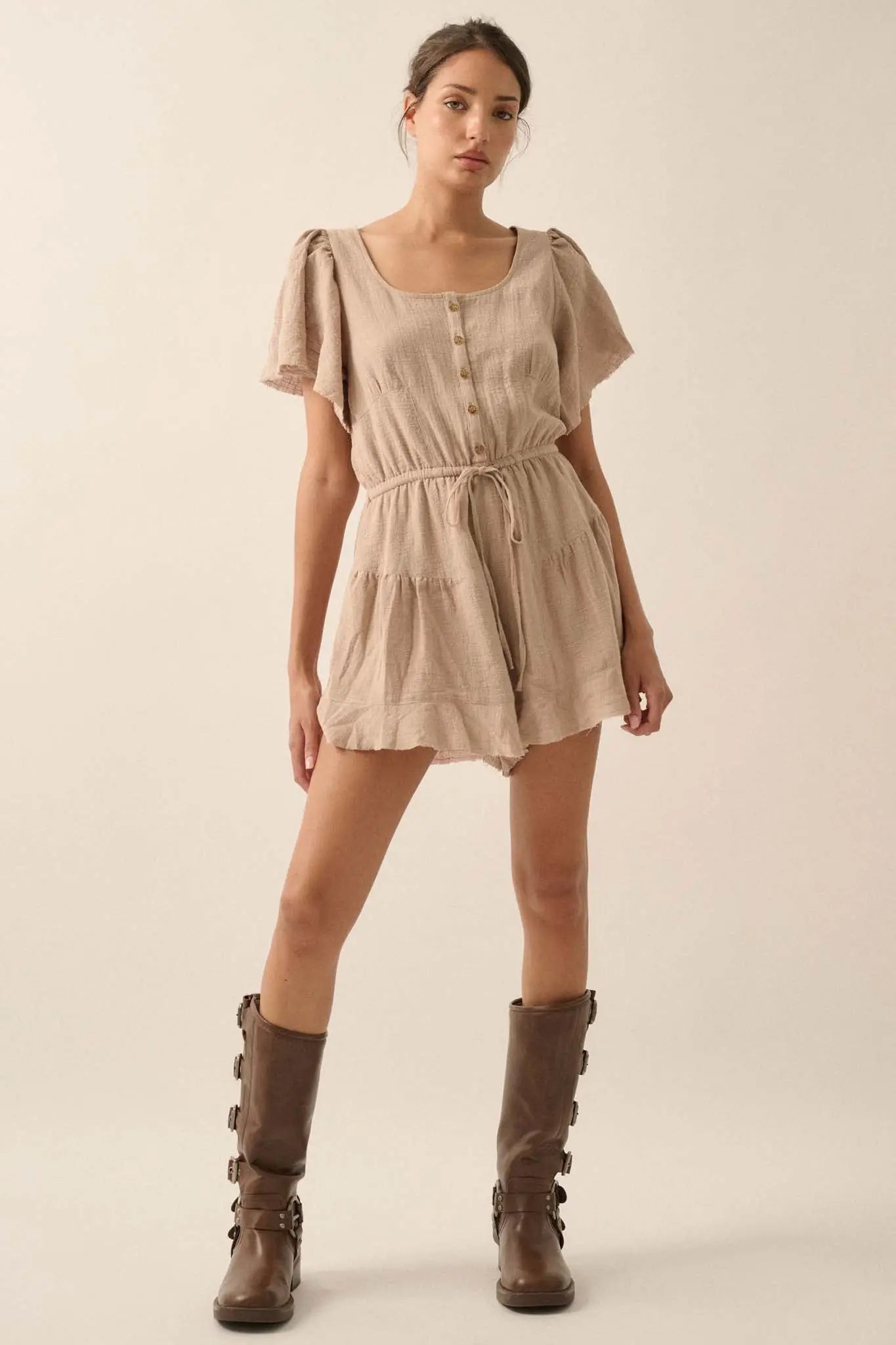 Fresh Air Flutter-Sleeve Drawstring Romper