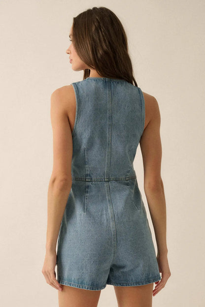 Glory Days Sleeveless Denim Vest Romper