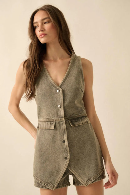 Glory Days Sleeveless Denim Vest Romper
