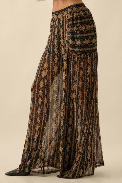 Petal Pusher Floral mesh Wide-Leg Pants