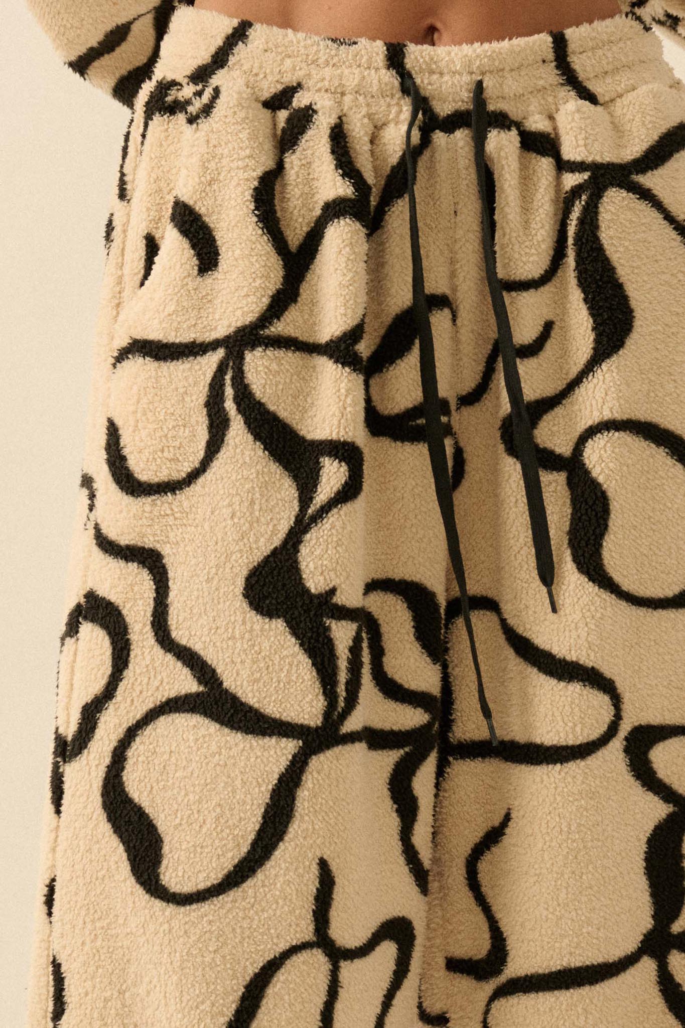 All Tied Up Bow-Print Fleece Wide-Leg Pants