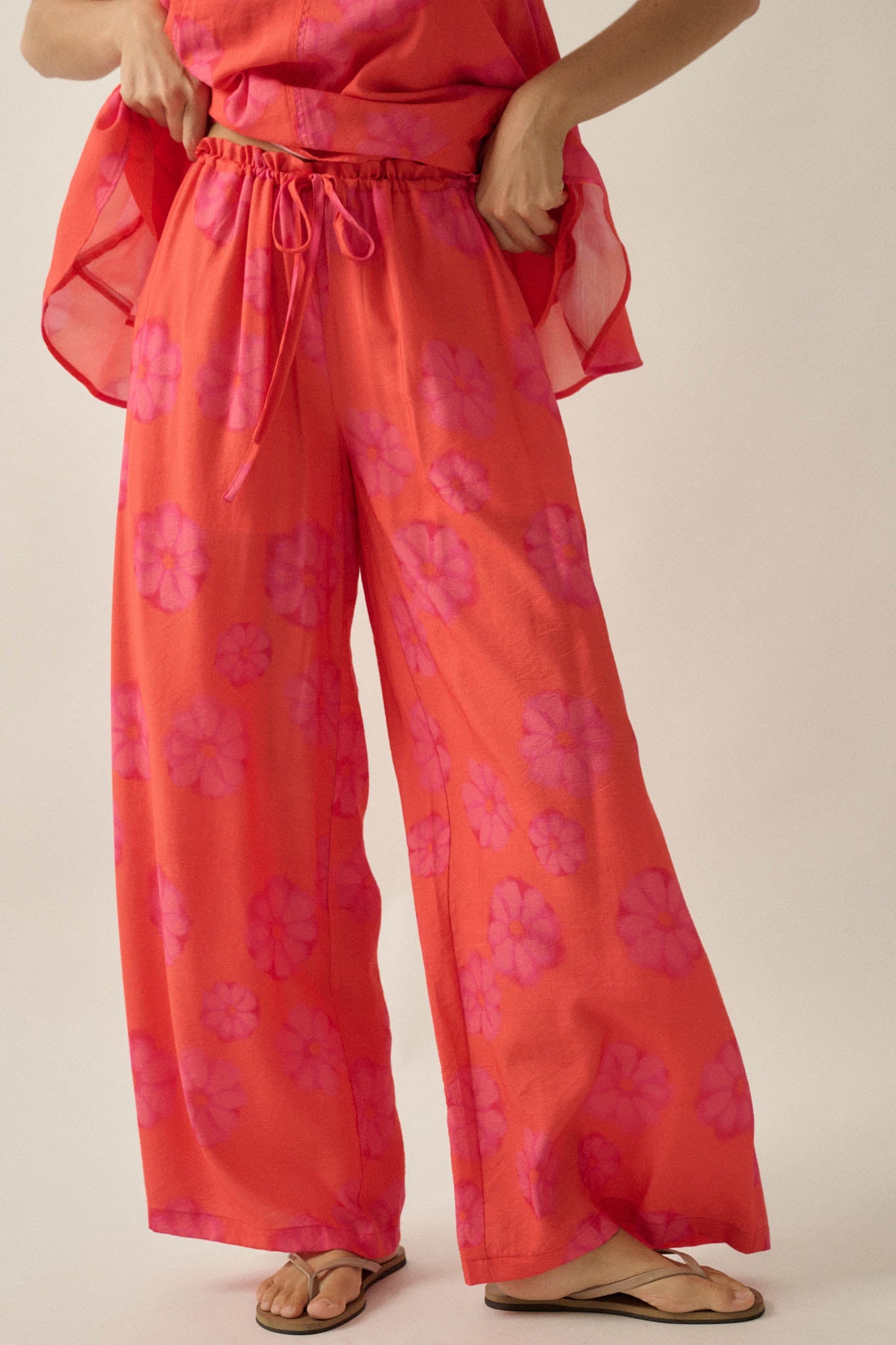 Delightful Days Floral Wide-Leg Drawstring Pants
