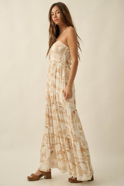 Beautiful View Toile Wide-Leg Tiered Jumpsuit