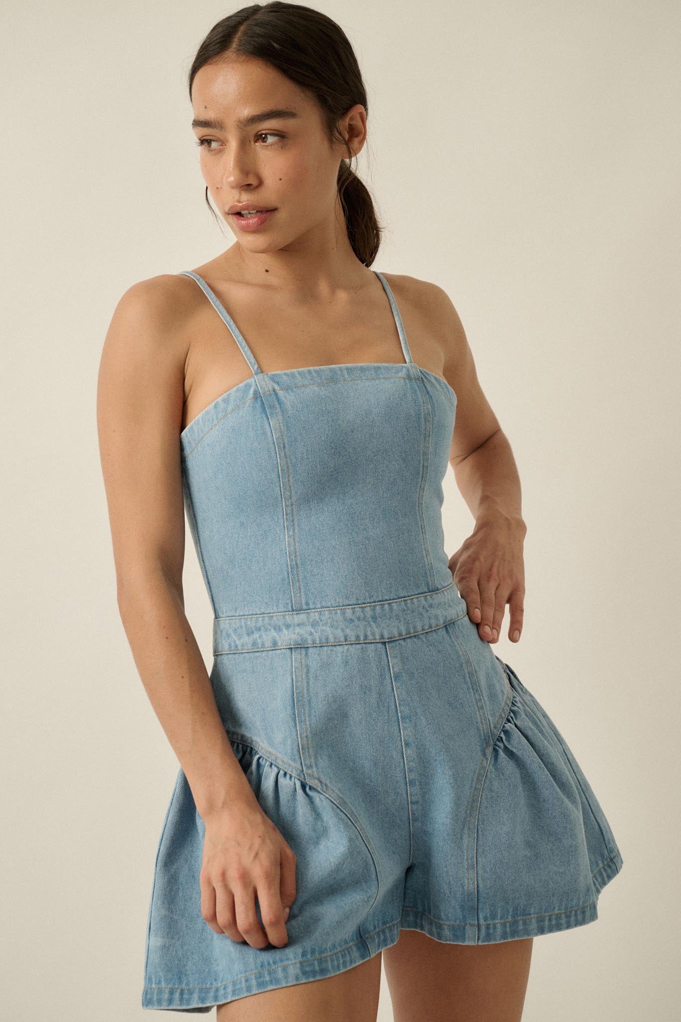 Good Jeans Denim Ruffled Wide-Leg Cami Romper