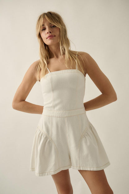 Good Jeans Denim Ruffled Wide-Leg Cami Romper