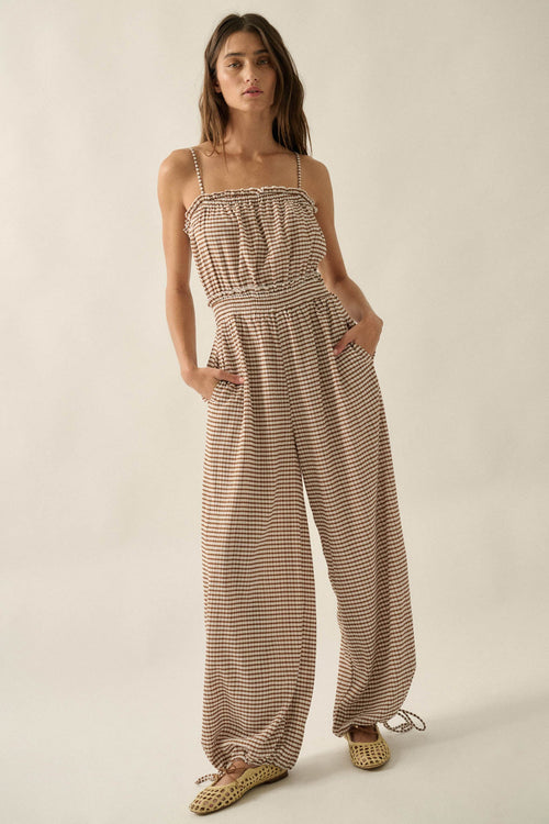Pure Sweetness Gingham Tie-Back Balloon Jumpsuit
