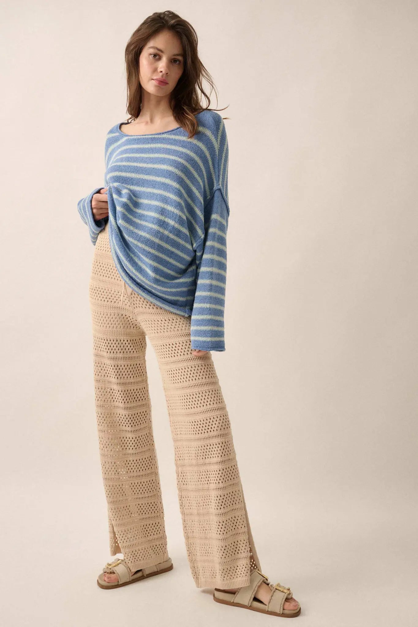 Peaceful Feeling Crochet Knit Split-Hem Pants