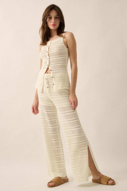Peaceful Feeling Crochet Knit Split-Hem Pants