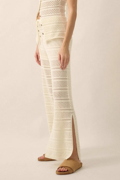 Peaceful Feeling Crochet Knit Split-Hem Pants