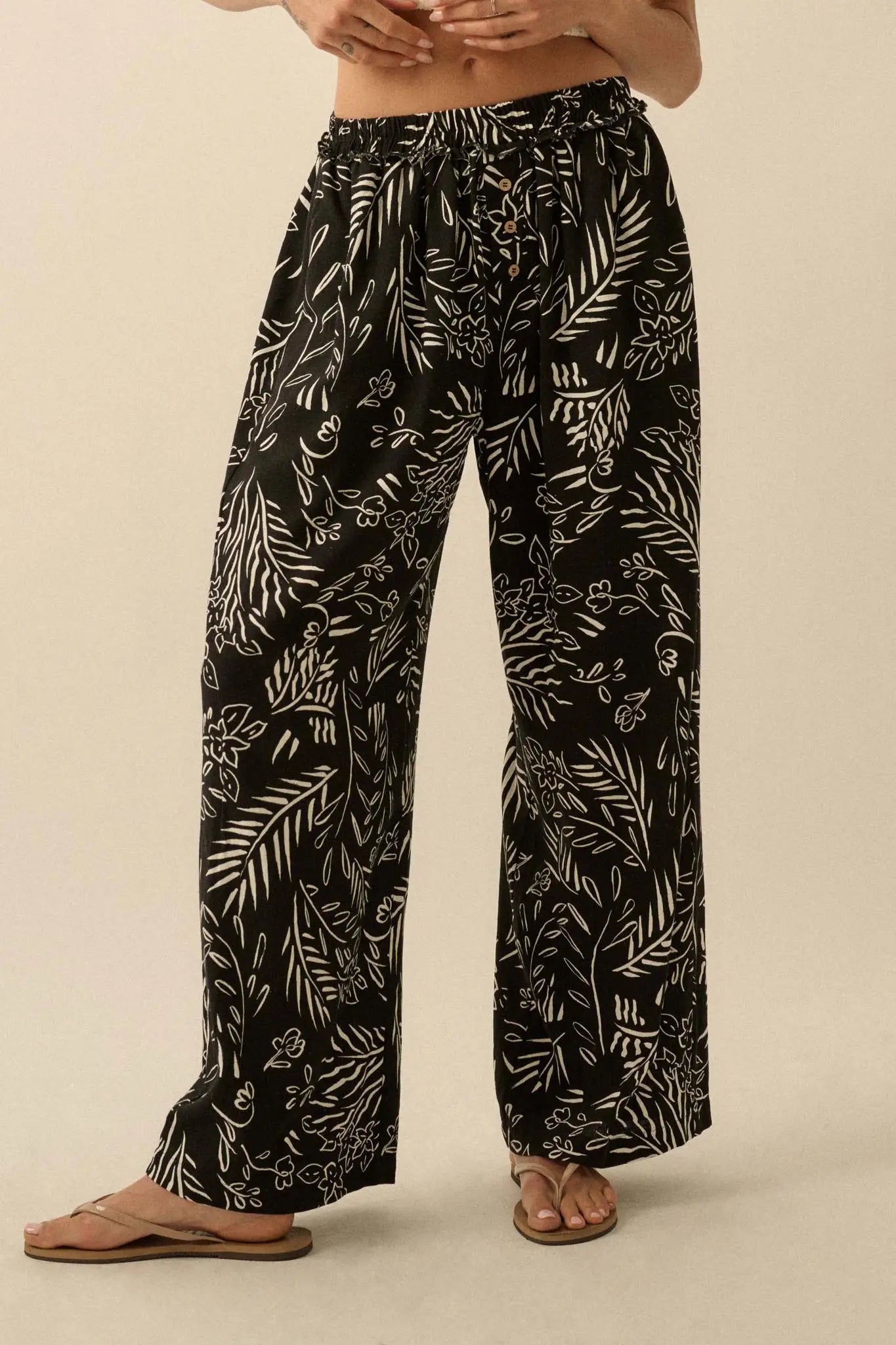 Artful Blooms Floral Wide-Leg Pants
