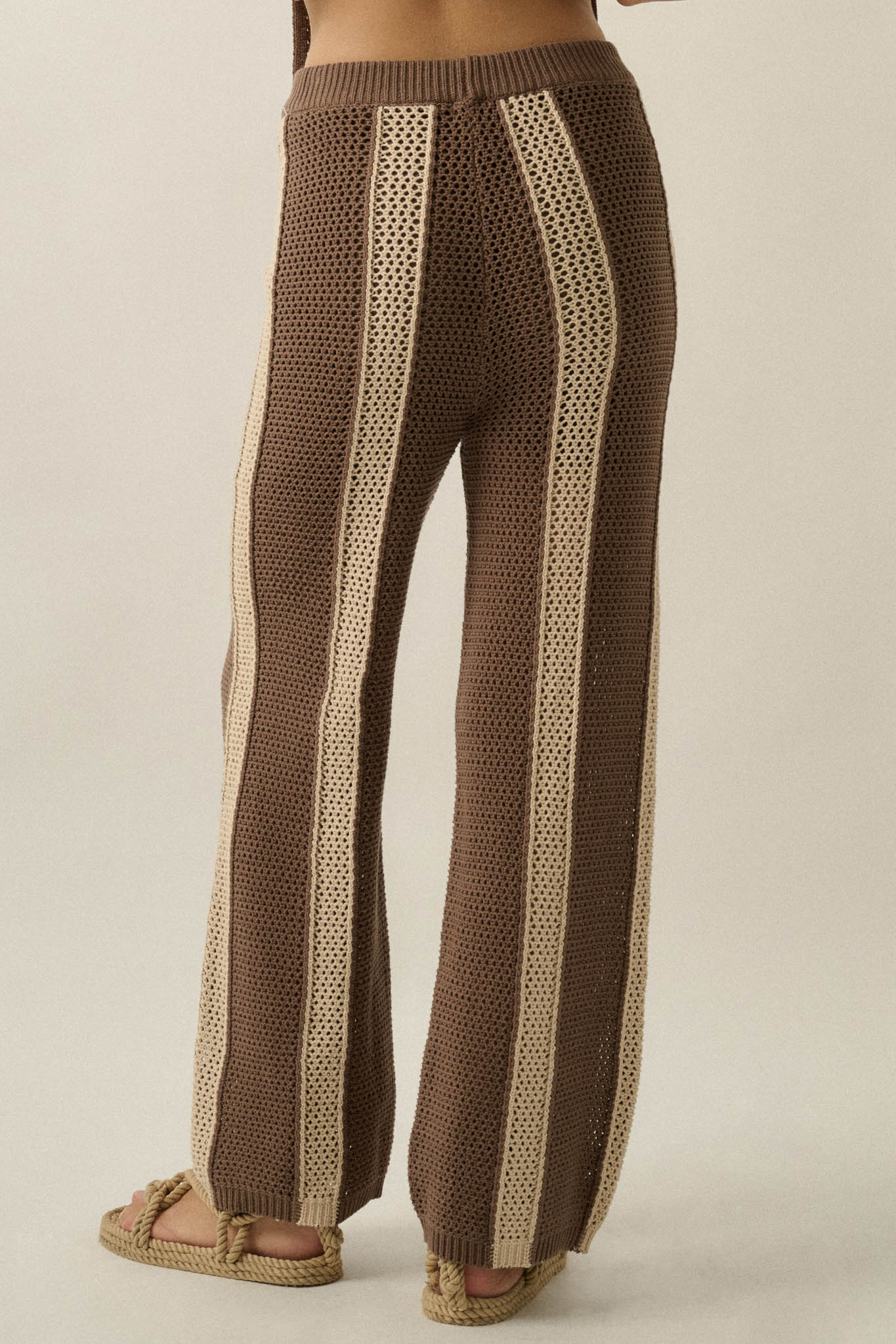 See You Soon Striped Crochet-Knit Sweater Pants