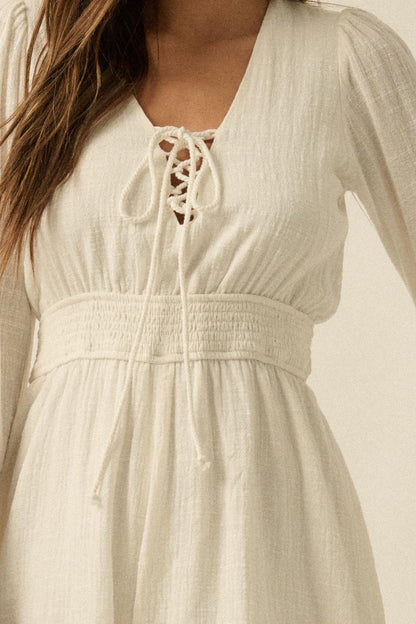 Feeling Free Cotton Lace-Up Bell-Sleeve Romper
