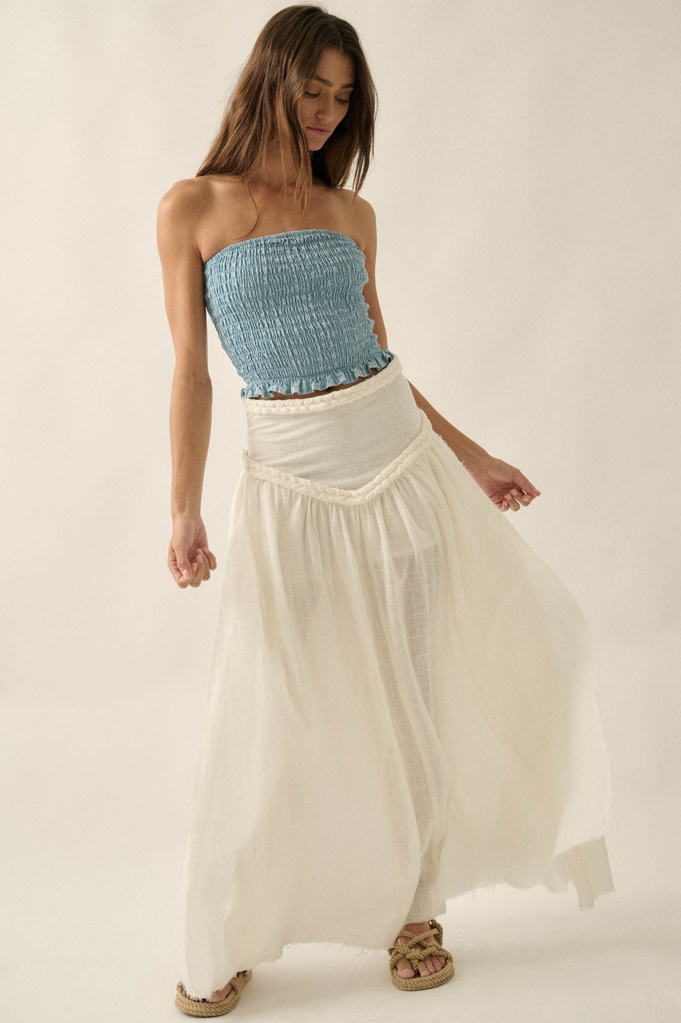 Breath of Air Cotton Gauze Drop-Waist Maxi Skort
