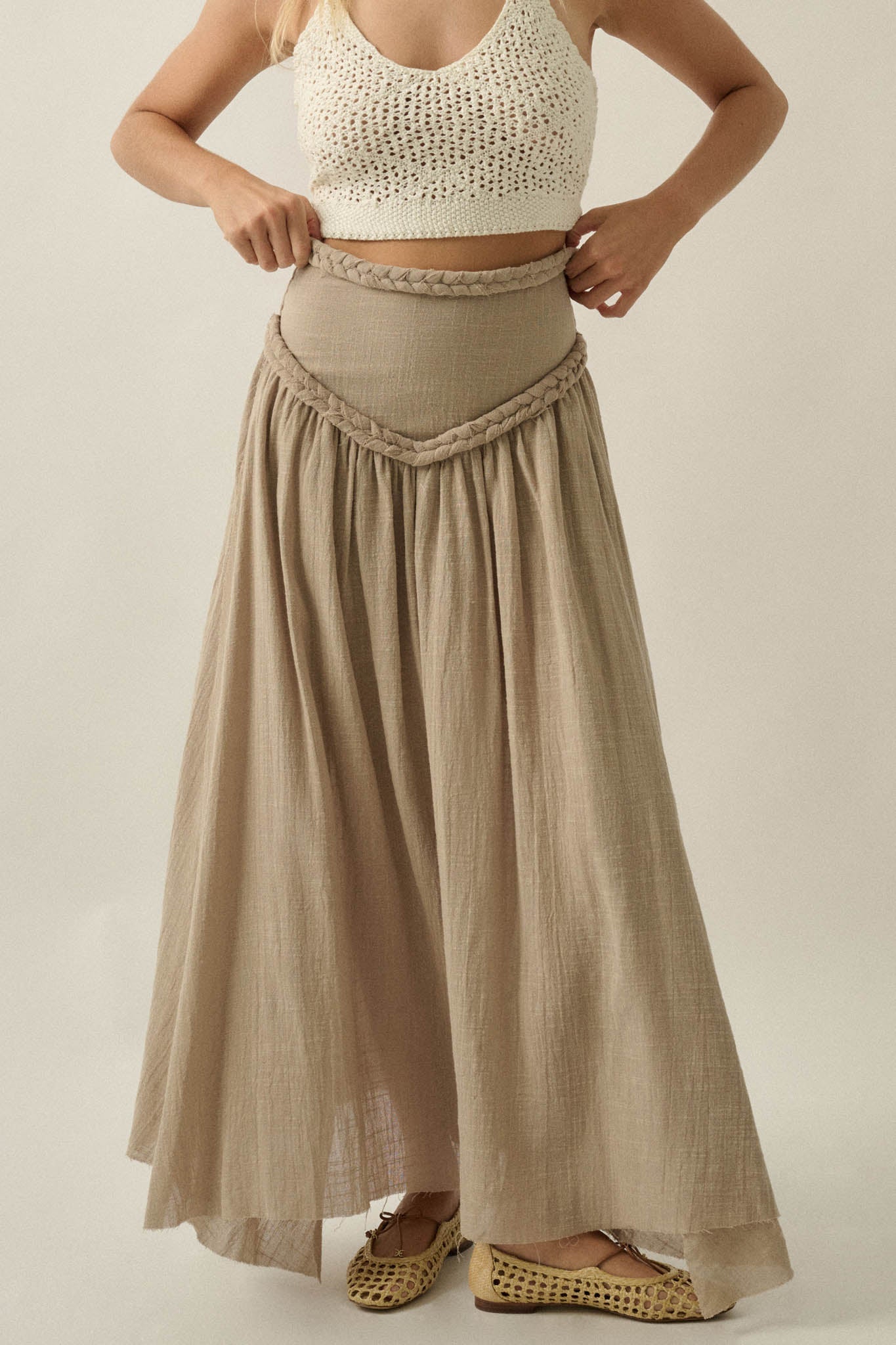 Breath of Air Cotton Gauze Drop-Waist Maxi Skort