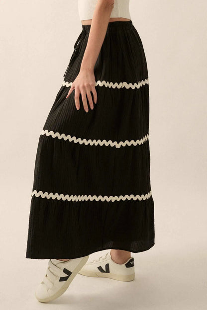 Blissful Breeze Rickrack-Trim Tiered Maxi Skirt