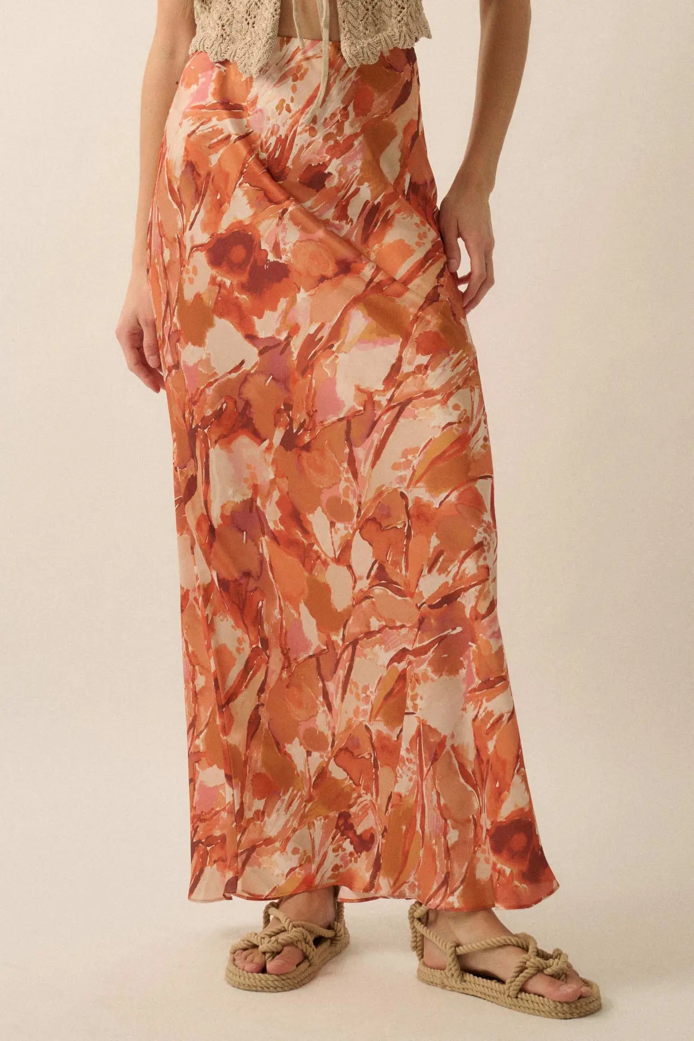 Dream Weaver Abstract-Print Satin Maxi Skirt