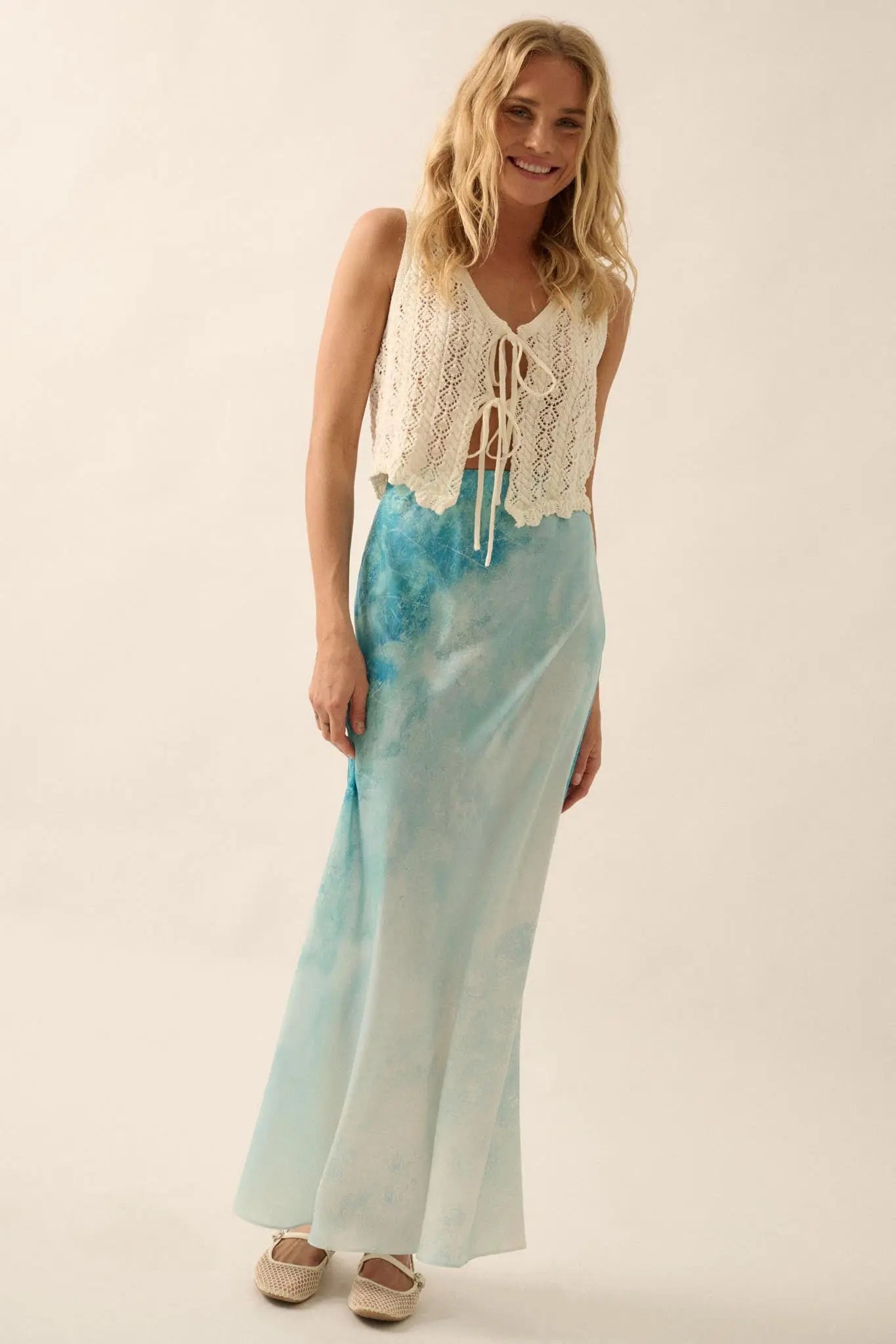 Dancing in the Rain Tie-Dye Satin Maxi Skirt