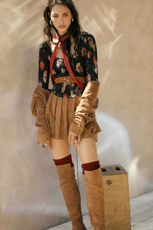 Soft Serve Vegan Suede Pleated Mini Skirt