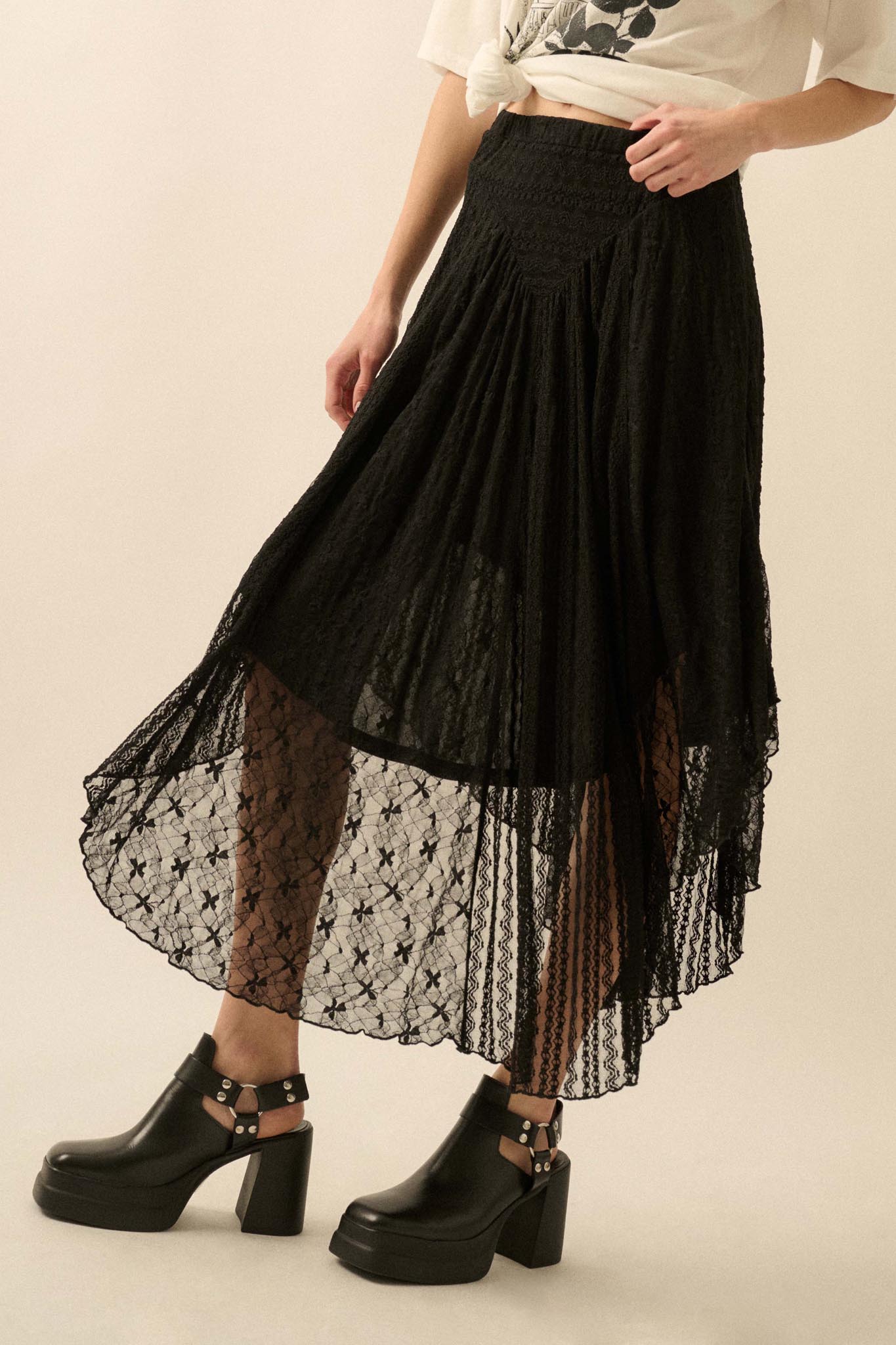 Just Divine Lace Drop-Waist Handkerchief Midi Skirt